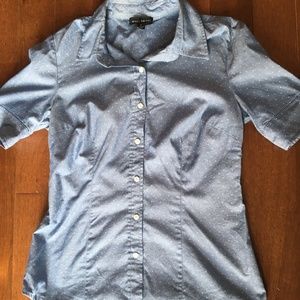 S Chambray Polka Dot Short Sleeve Button Up Blouse